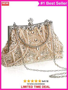 1920s Beaded Clutch Evening Bag with Rhinestones & Sequins
